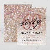 60e verjaardag Chic Glitter Ombre Bewaar de datum Briefkaart (Voorkant / Achterkant)