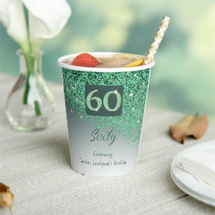 60e verjaardag Classy Falling Green Glitter Papieren Bekers