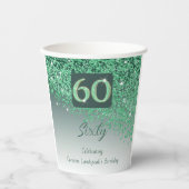 60e verjaardag Classy Falling Green Glitter Papieren Bekers (Voorkant)