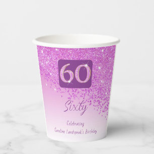 60e verjaardag Classy Falling Pink Glitter Papieren Bekers