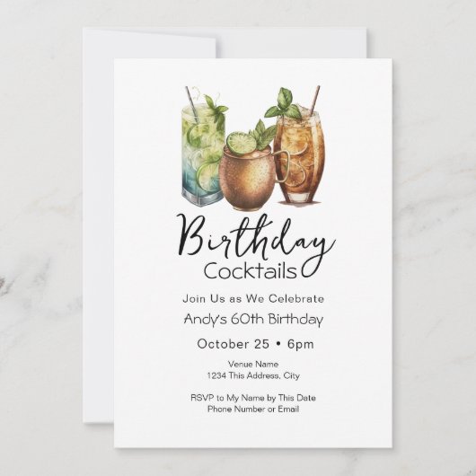 60e verjaardag cocktails Casual uitnodiging (Voorkant)