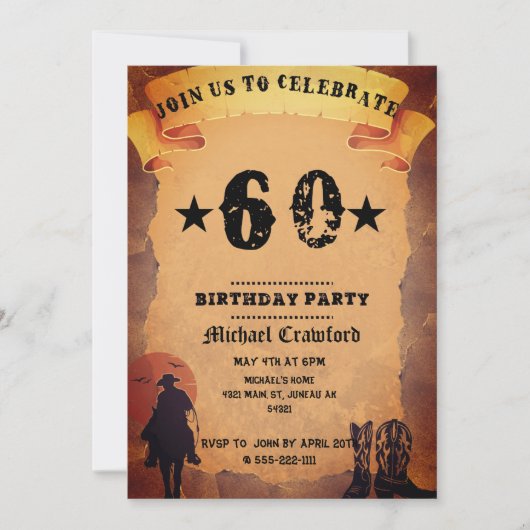 60e verjaardag cowboy oud papier paardrijden feest kaart (Voorkant)