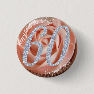 60e verjaardag Cupcake 3 cm rondetoeslag Ronde Button 3,2 Cm