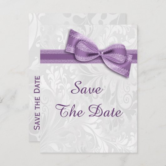60e verjaardag Damask en Faux Bow Bewaar de datum Aankondigingskaart (Voorkant / Achterkant)