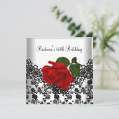 60e verjaardag Damask Lace Black White RED Rose Kaart (Staand voorkant)