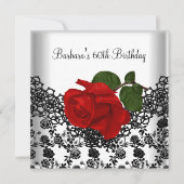 60e verjaardag Damask Lace Black White RED Rose Kaart (Voorkant)