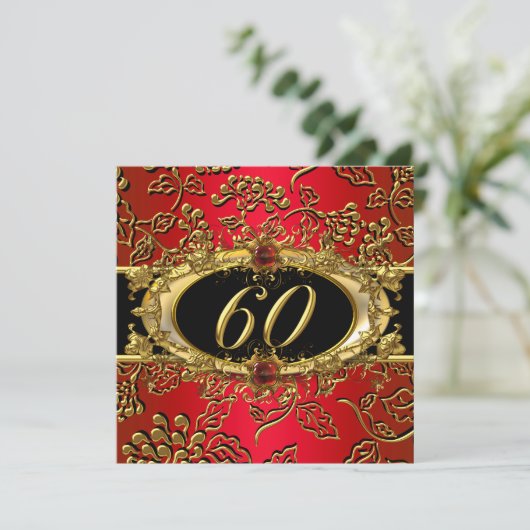 60e verjaardag Damask Red Gold Black Kaart (Staand voorkant)