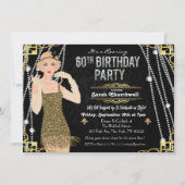 60e Verjaardag Deco Gatsby Flapper Girl Uitnodigin Kaart (Voorkant)
