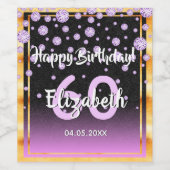 60e verjaardag diamanten glitter paars zwart wijn etiket (Enkel label)