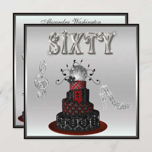 60e verjaardag Disco Diva Cake Silver Sparkle Heel Kaart (Voorkant / Achterkant)