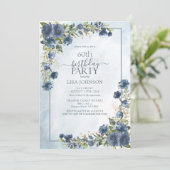 60e verjaardag Dusty Blue Waterverf Floral Kaart (Staand voorkant)