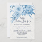 60e Verjaardag Dusty Blue White Lace Damask Floral Kaart (Voorkant)