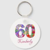 60e verjaardag Elegante bloesems sleutelhanger (Achterkant)