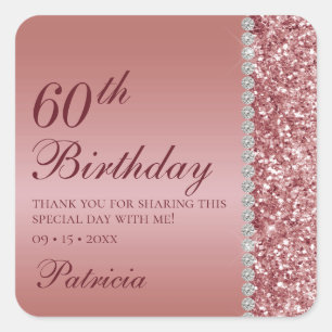 60e Verjaardag Elegante Roze Gouden Vierkante Sticker