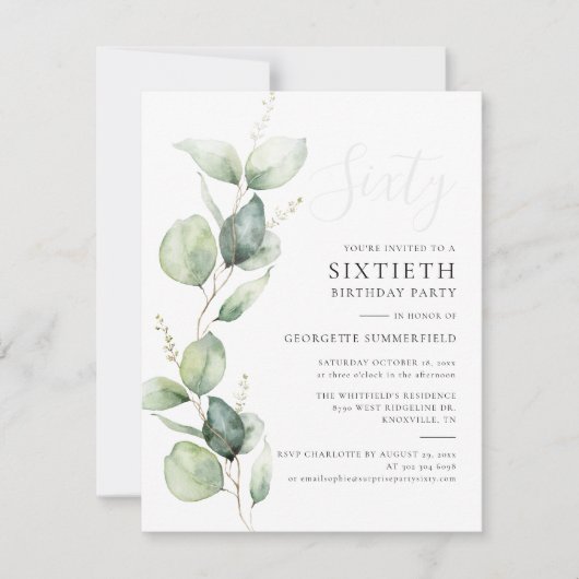 60e verjaardag Eucalyptus Greenery Script Kaart (Voorkant)