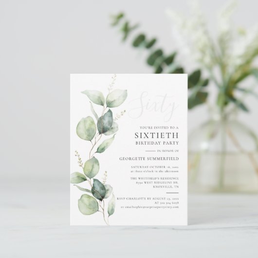 60e verjaardag Eucalyptus Greenery Script Kaart (Staand voorkant)