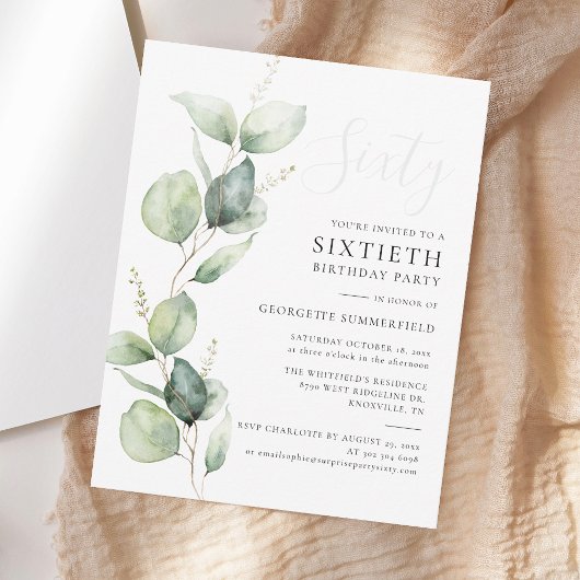 60e verjaardag Eucalyptus Greenery Script Kaart