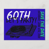 60e Verjaardag Feest 60s Blauw Bewaar de datum Aankondigingskaart (Voorkant)