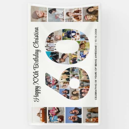 60e verjaardag feest nummer 60 fotocollage spandoek (Verticaal)