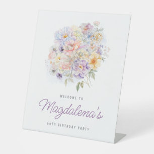 60e Verjaardag Feest Voorjaar Bloem Boeket Welkom Reclamebord Met Voetstuk