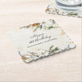 60e Verjaardag Feest Witte Winter Bloemen Custom Kartonnen Onderzetters (Gebogen)