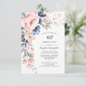 60e verjaardag Floral Dusty Blue Pink Kaart (Staand voorkant)