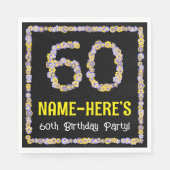 60e verjaardag: Floral Flowers Number, Custom Name Servet (Voorkant)