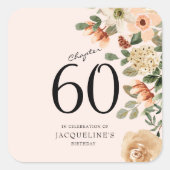 60e verjaardag Floral Vierkante Sticker (Voorkant)