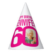 60e verjaardag foto gepersonaliseerde wit roze feesthoedjes (Voorkant)