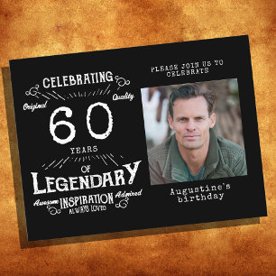 60e verjaardag Foto van Black Birthday Invites Briefkaart
