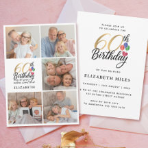 60e verjaardag fotocollage gouden script typografi