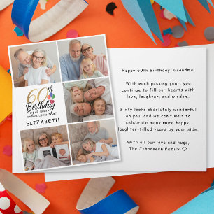 60e verjaardag Fotocollage moderne familiefoto's Kaart