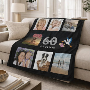 60e verjaardag fotocollage zwart fleece deken