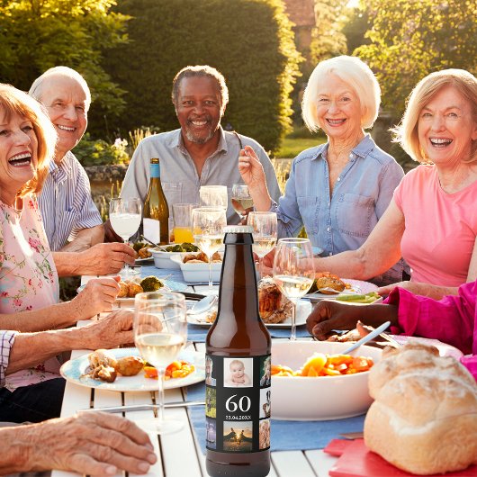 60e verjaardag fotocollage zwarte man bier etiket