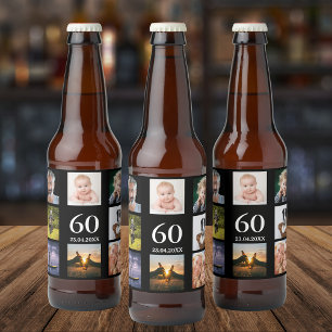60e verjaardag fotocollage zwarte man bier etiket