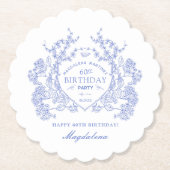 60e Verjaardag Franse Blauwe Bloemenkam Custom Kartonnen Onderzetters (Voorkant)