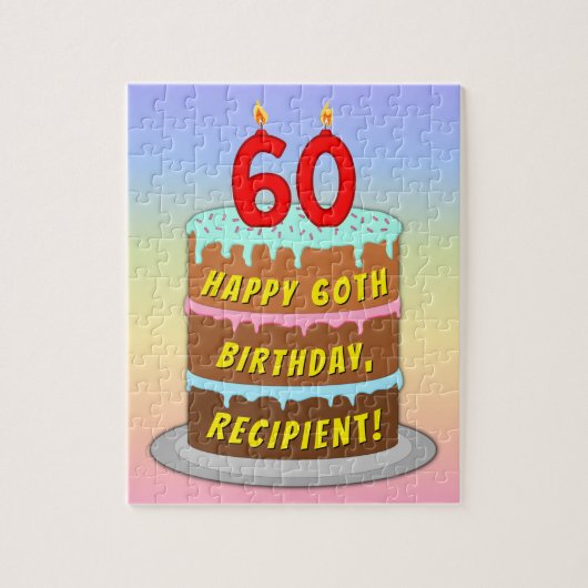 60e verjaardag: Fun Cake and Candles + Custom Name Legpuzzel (Verticaal)