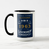 60e verjaardag Geboren in 1963 Legend Blue Gold Mok (Links)