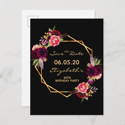 60e verjaardag gijzelaar zwart sparen de datum briefkaart (Voorkant / Achterkant)