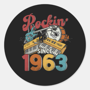60e verjaardag  gitaar Rockin' sinds 1963 GU Ronde Sticker