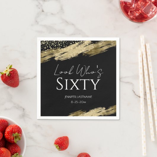 60e verjaardag Gold Black Kijk wie Napkins is Servet (Insitu)