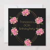 60e verjaardag Gold Black Pink Flowers Kaart (Achterkant)