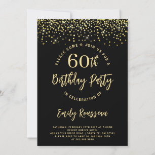 60e verjaardag Gold Glitter Confetti Black Kaart