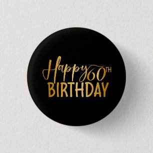 60e verjaardag Gold Glitter Happy 60e verjaardag Ronde Button 3,2 Cm