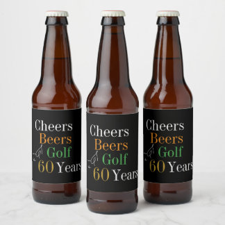 60e verjaardag Golf Proost Beers Zwart Goud Party Bier Etiket