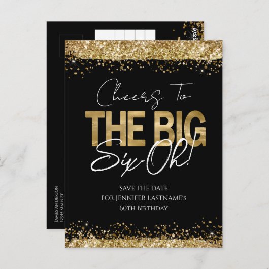 60e verjaardag Goud Zwart Save the Date-ansichtkaa Briefkaart (Voorkant / Achterkant)