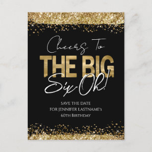 60e verjaardag Goud Zwart Save the Date Postcard Briefkaart