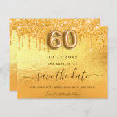 60e verjaardag gouden glitters bewaar de datum kaa (Voorkant / Achterkant)