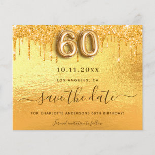 60e verjaardag gouden glitters bewaar de datum kaa