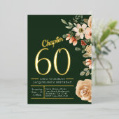 60e verjaardag  groen Floral Gold Folie Uitnodiging (Staand Voorkant)